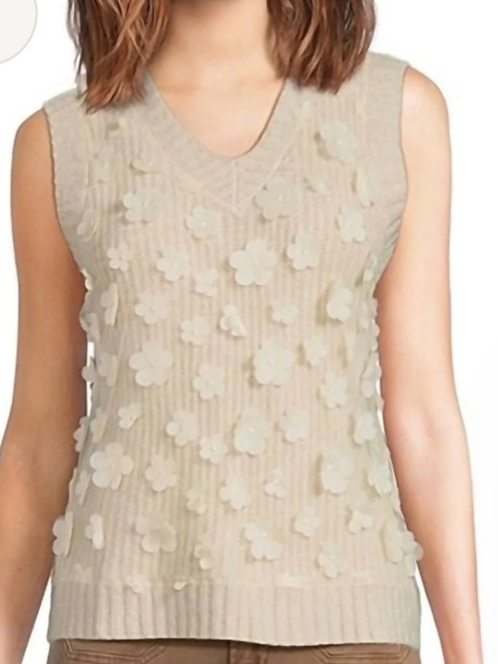 Charlie B - 3d Floral Mesh V-neck Sleeveless Sweater Vest NWT